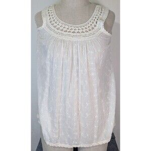 Chaudry KC White Lace Crochet Neckline Boho Tank Top with Sequins Size XL